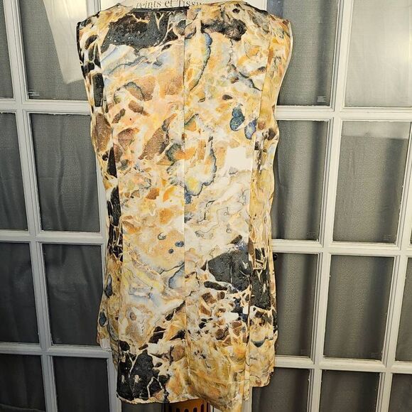 Lafayette 148 New York Womens Abstract Silk‎ Sleeveless Shirt Tank Top Blouse 14 - Picture 2 of 5